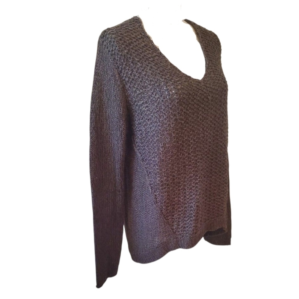 RDI Olive Green Open Knit V-Neck Sweater Textured Long Sleeve Pullover Size XL